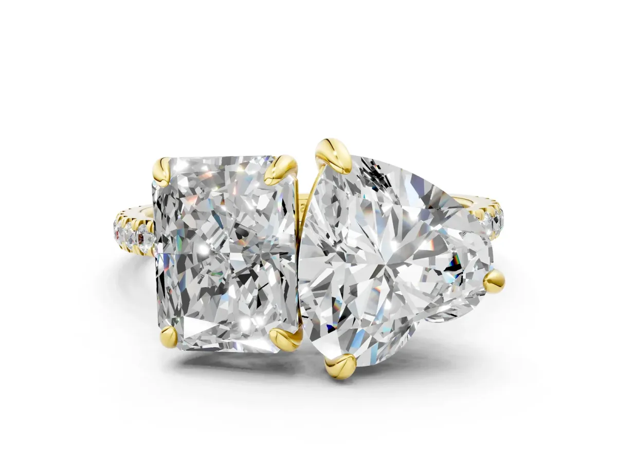 Radiant and Heart Toi Moi Ring with Prong Setting and Pave Band Yellow gold