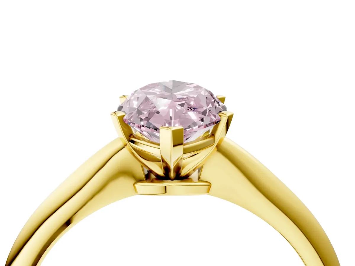 Fancy Pink Marquise Cut Diamond Solitaire Engagement Ring with Classic Band and Four-Prong Setting Yellow gold