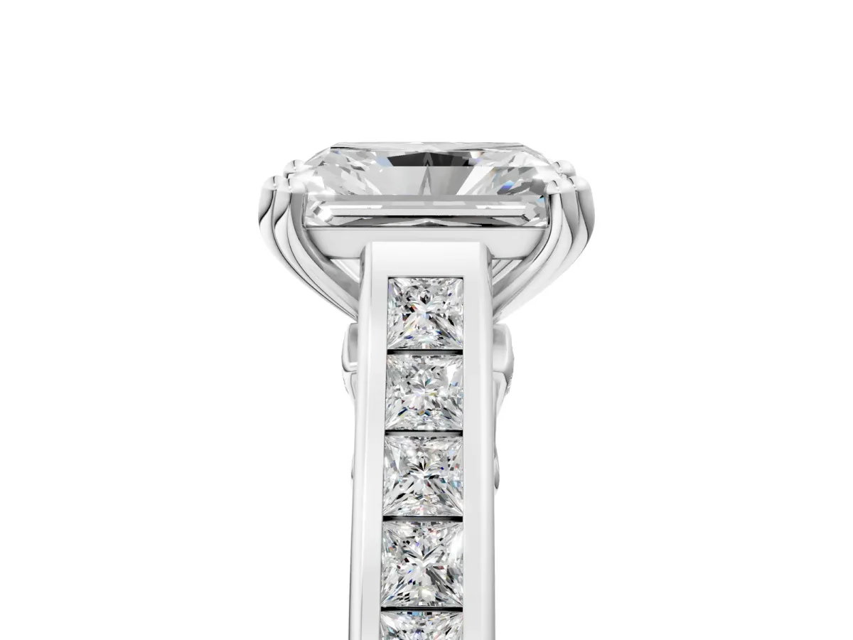 Radiant Cut Cut Channel Set Solitaire Engagement Ring with Prong Setting Platinum