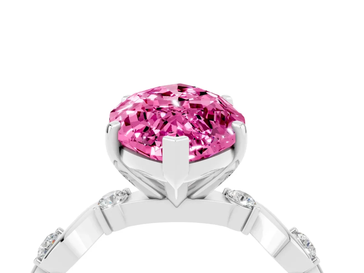 Marquise Cut Pink Sapphire Solitaire Twisted Band with Round Accents and Prong Setting Platinum