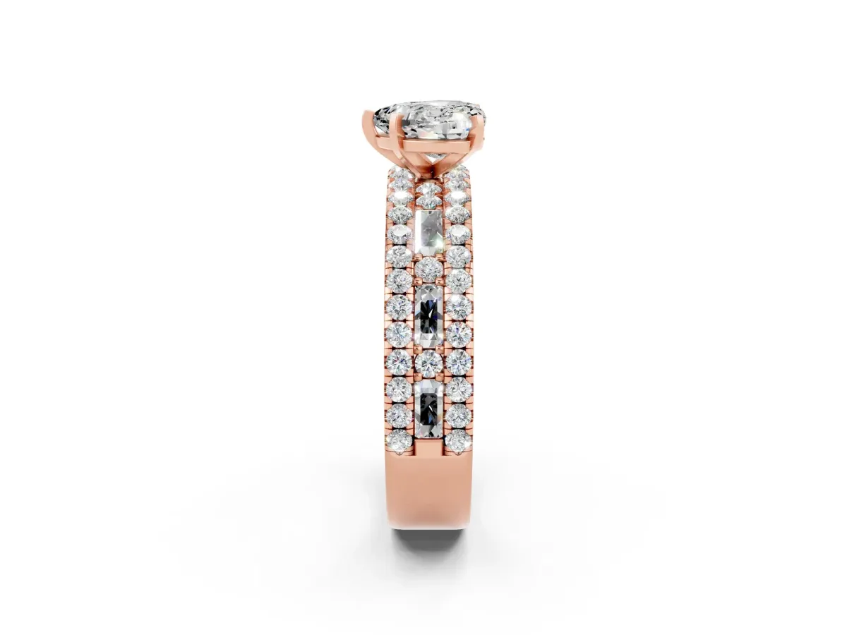 Heart Cut Moissanite Solitaire Ring with Pavé and Channel Set Band Rose gold