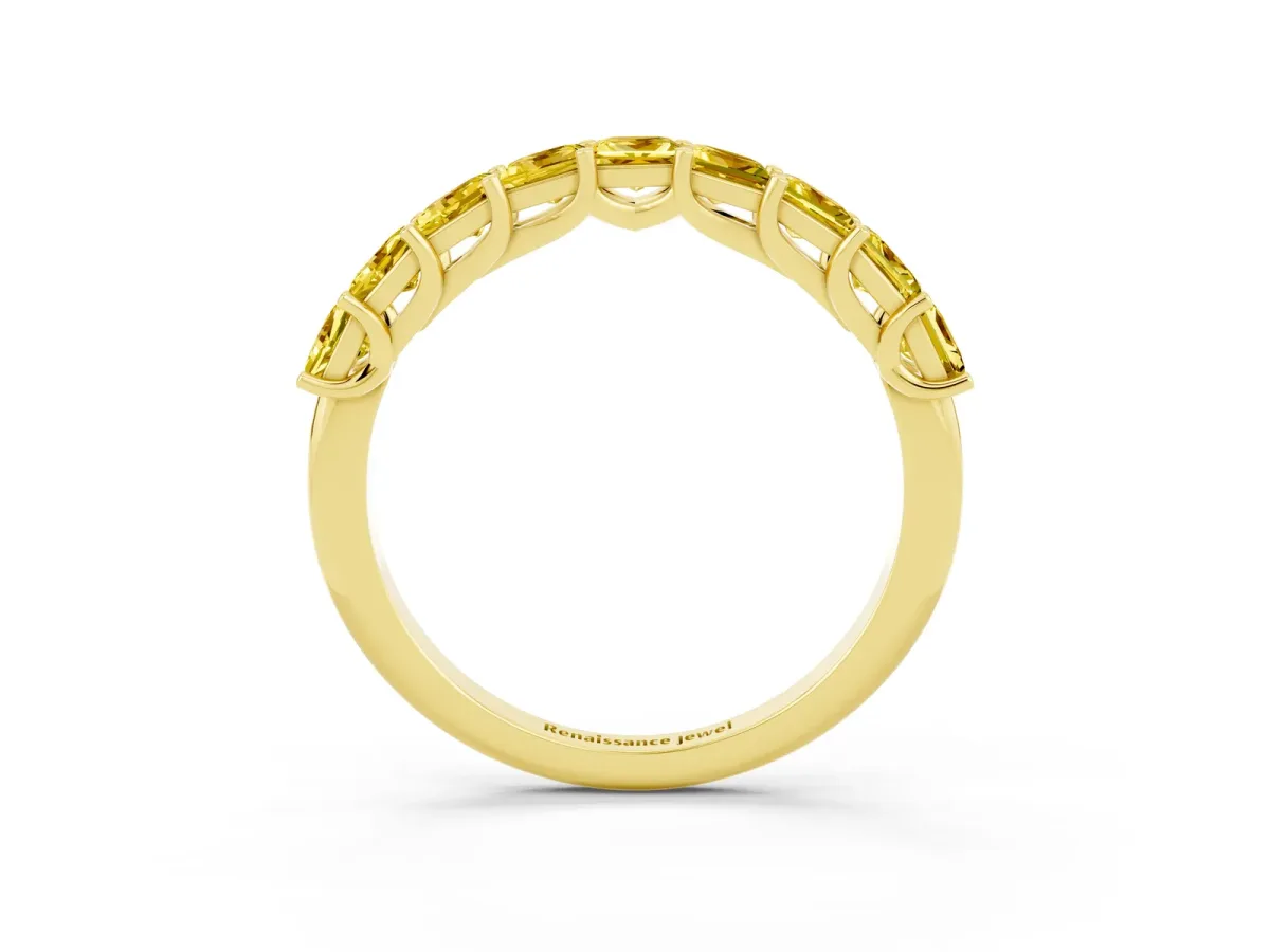 Princess Cut Yellow Sapphire Channel-Set Eternity Band with Prong Setting Yellow gold