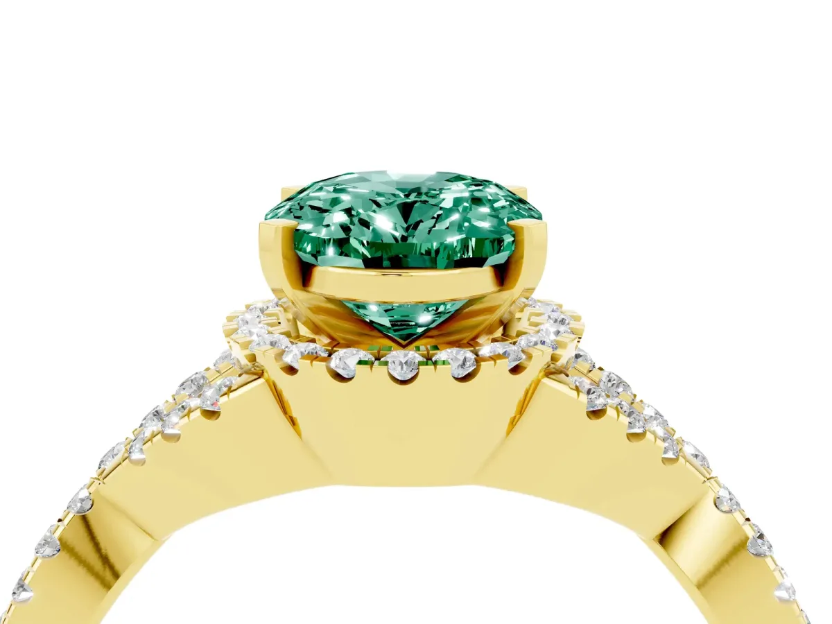 Oval Cut Green Sapphire Halo Twist Band Solitaire Prong Setting Ring Yellow gold