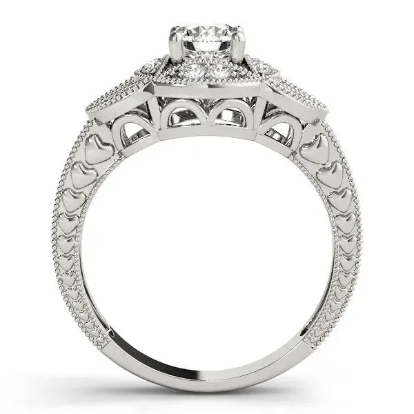 Emerald Cut Diamond Milgrain Marquise Filigree Engagement Ring with Prong Setting Platinum
