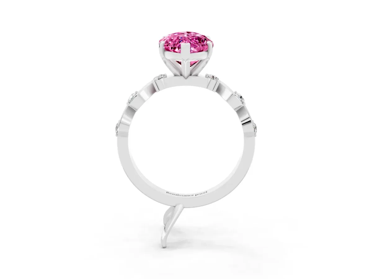 Marquise Cut Pink Sapphire Solitaire Twisted Band with Round Accents and Prong Setting Platinum