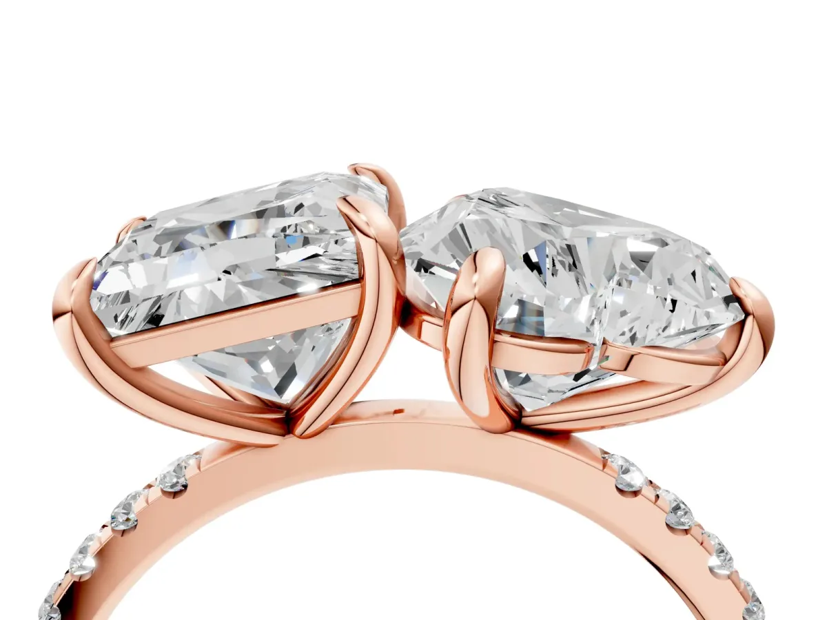 Heart and Princess Toi Moi Ring with Prong Setting and Pave Band Rose gold