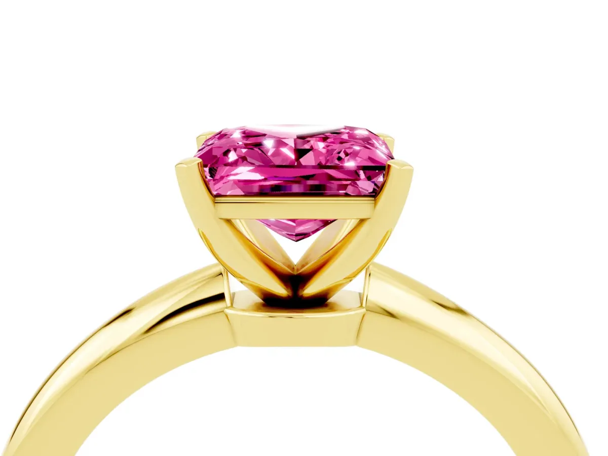 Princess Cut Pink Sapphire Solitaire Ring with Six-Prong Setting and Classic Band Yellow gold