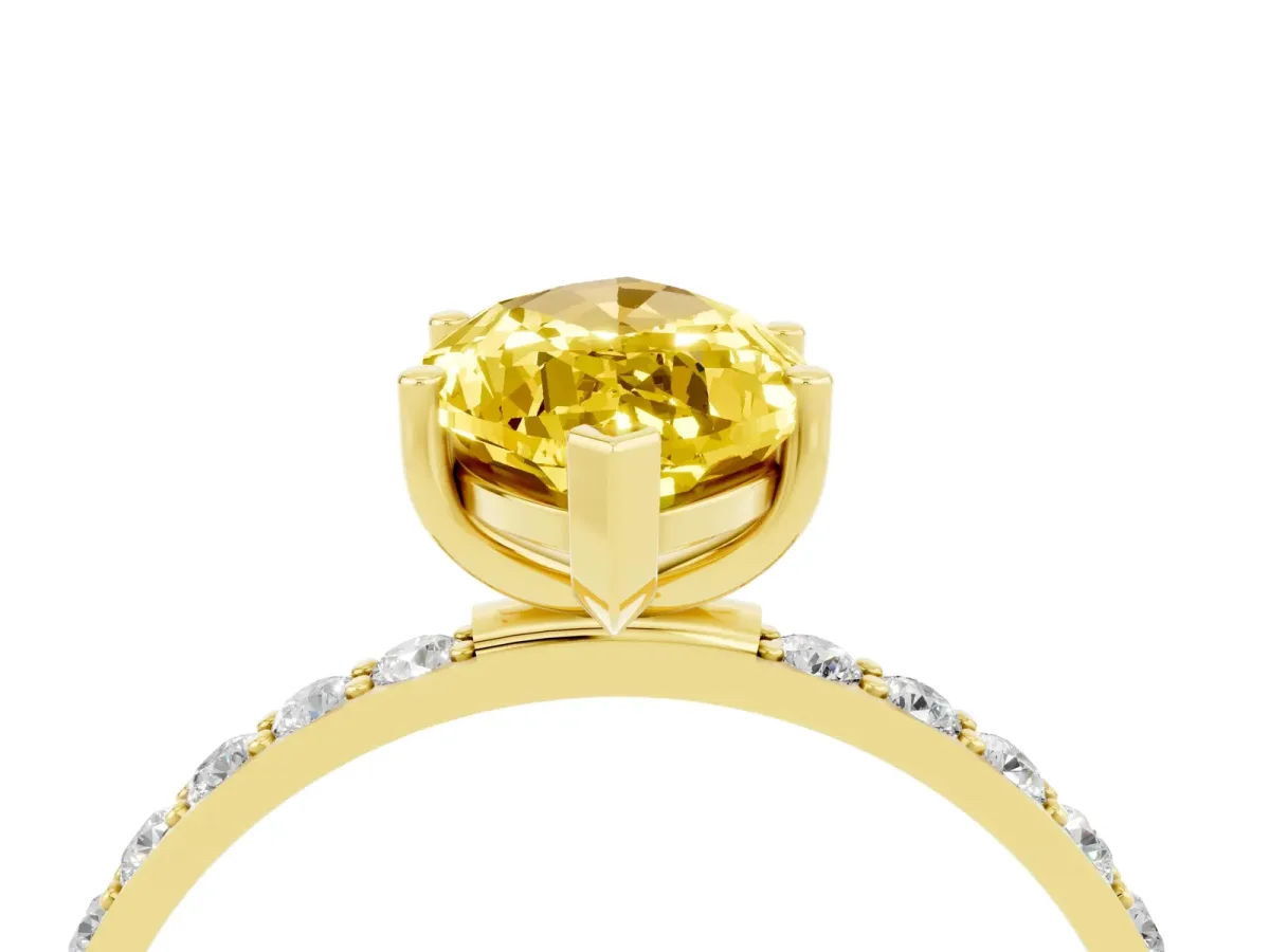 Marquise Cut Yellow Sapphire Solitaire Ring with Round Pavé Band and Prong Setting Yellow gold