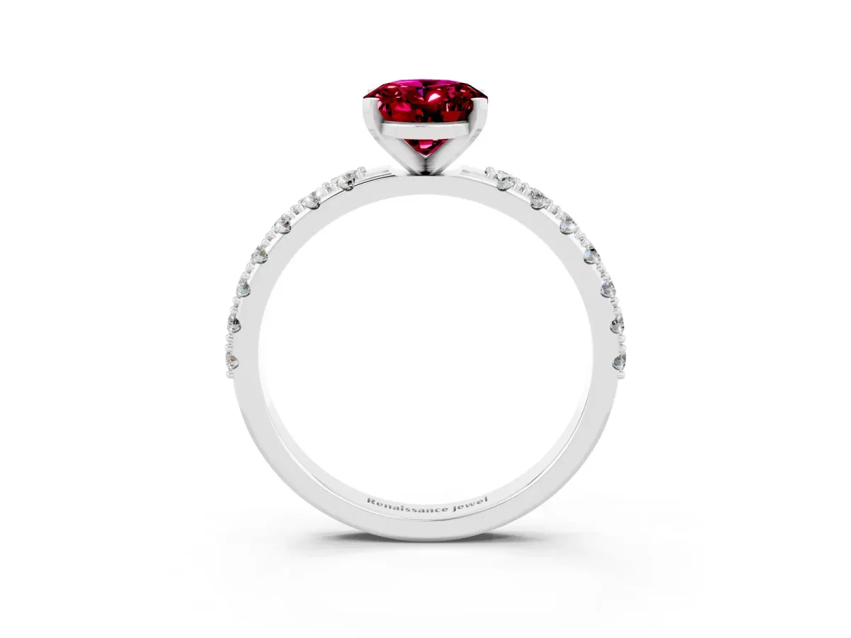 Oval Cut Garnet Solitaire Pavé Band with Four-Prong Setting Silver