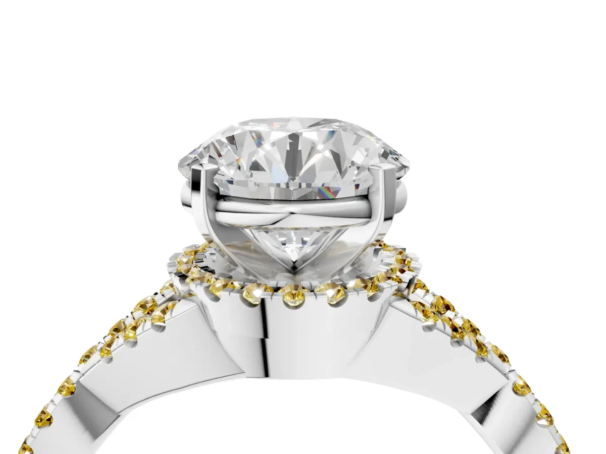 Round Cut Diamond Yellow Sapphire Halo Twist Band Solitaire Prong Setting Ring White gold