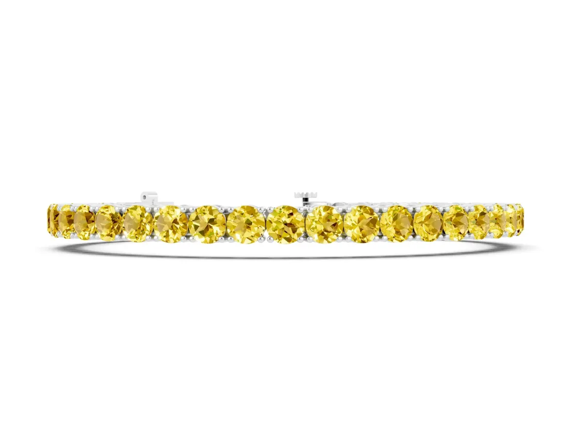 Round Brilliant Yellow Sapphire Tennis Bracelet with Prong Setting White gold