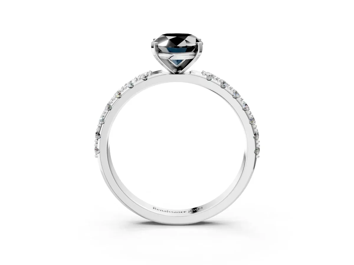 Fancy Black Oval Cut Diamond Solitaire Pavé Band with Four-Prong Setting Platinum
