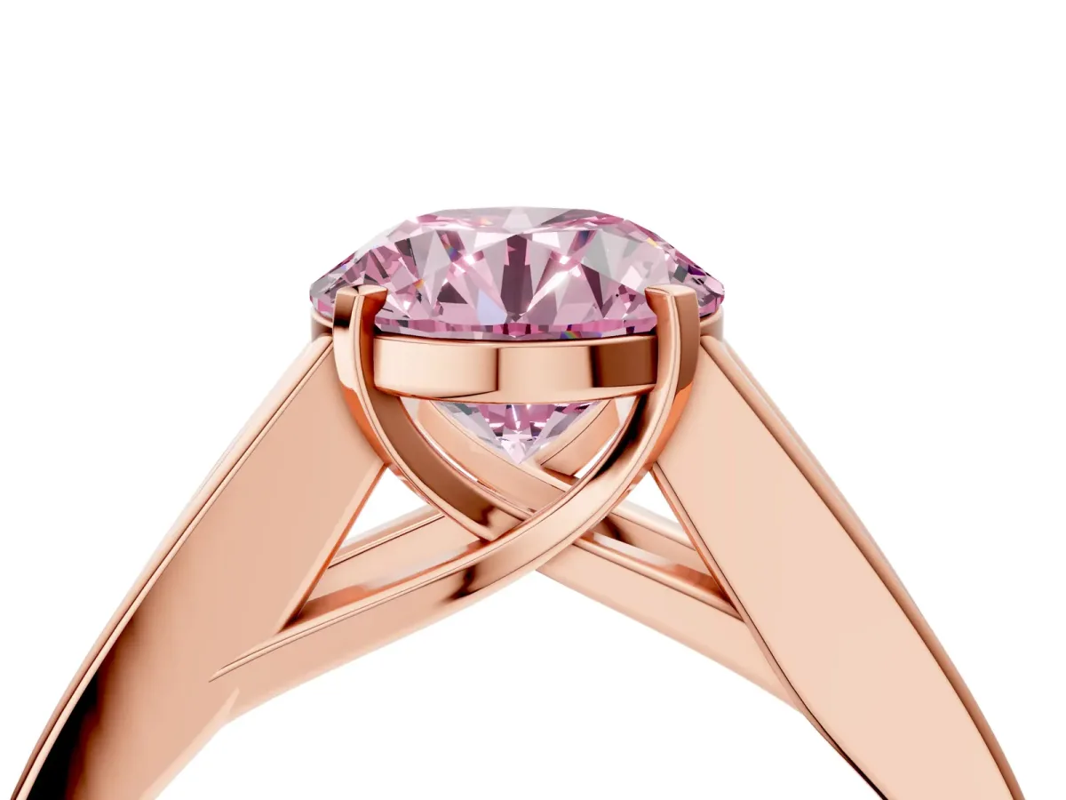 Fancy Pink Round Cut Cut Channel Set Solitaire Ring with Four-Prong Setting Rose gold
