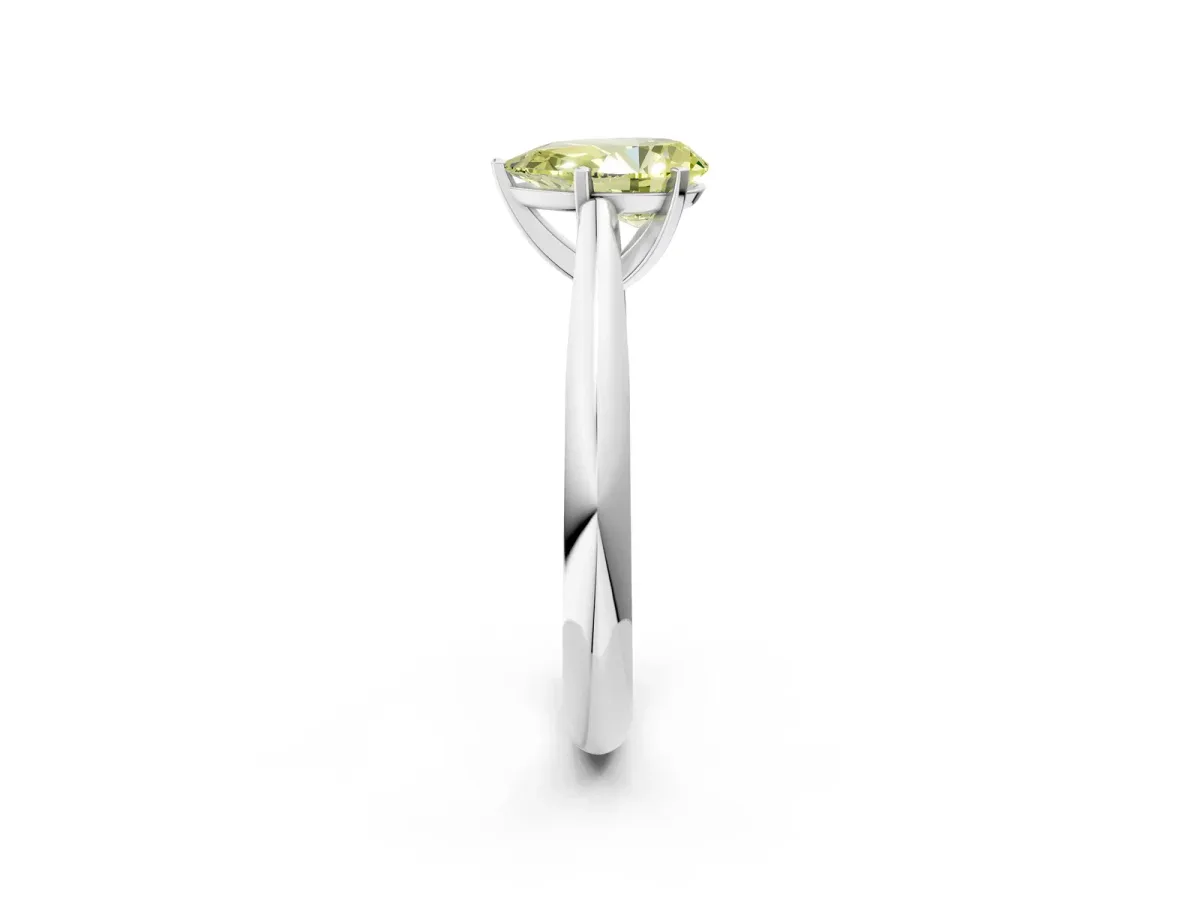 Fancy Yellow Pear Cut Diamond Solitaire Engagement Ring with Cathedral Setting and Four-Prong Mount Platinum