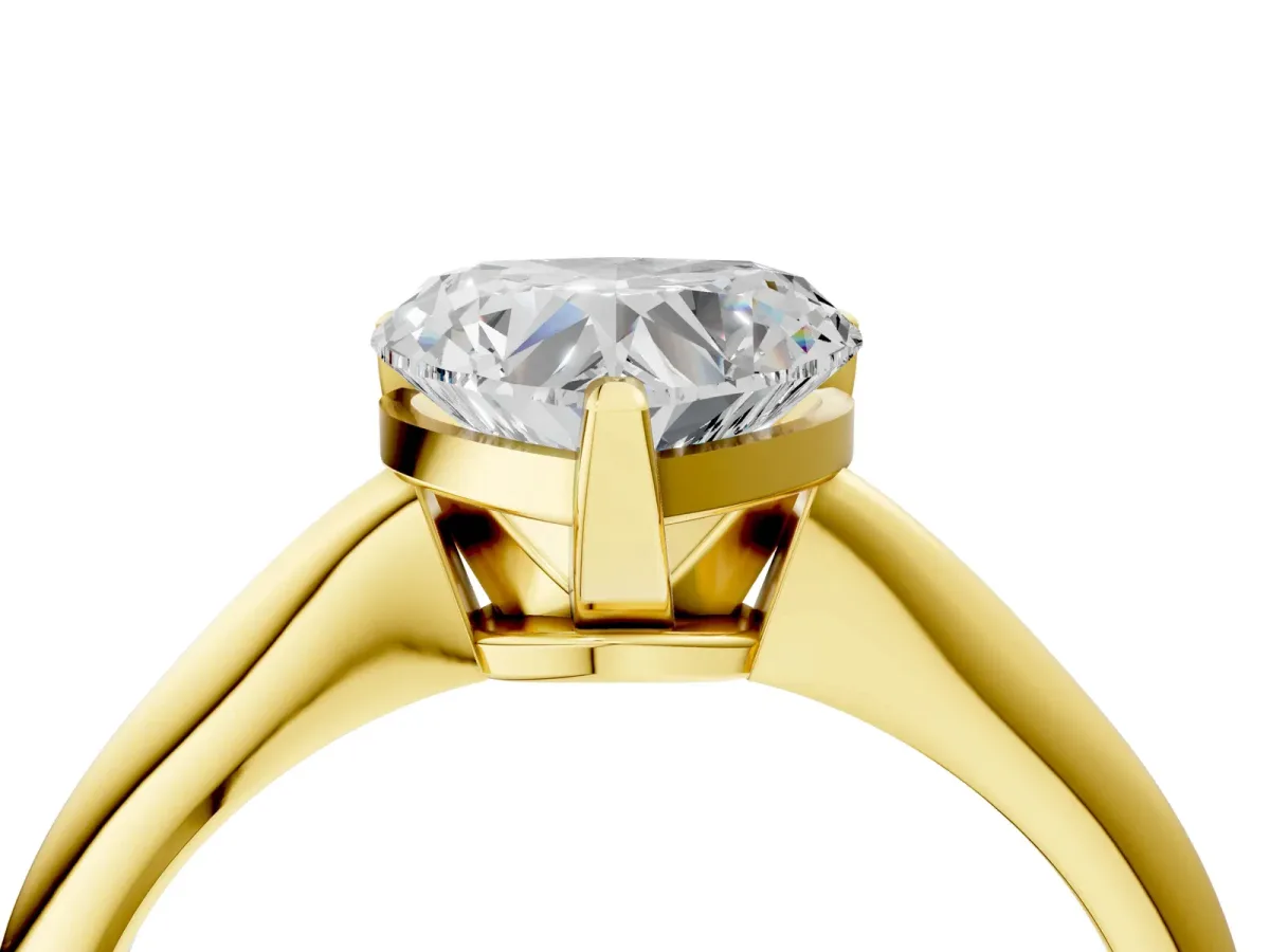 Heart Cut Diamond Solitaire Engagement Ring with Classic Band and Four-Prong Setting Yellow gold