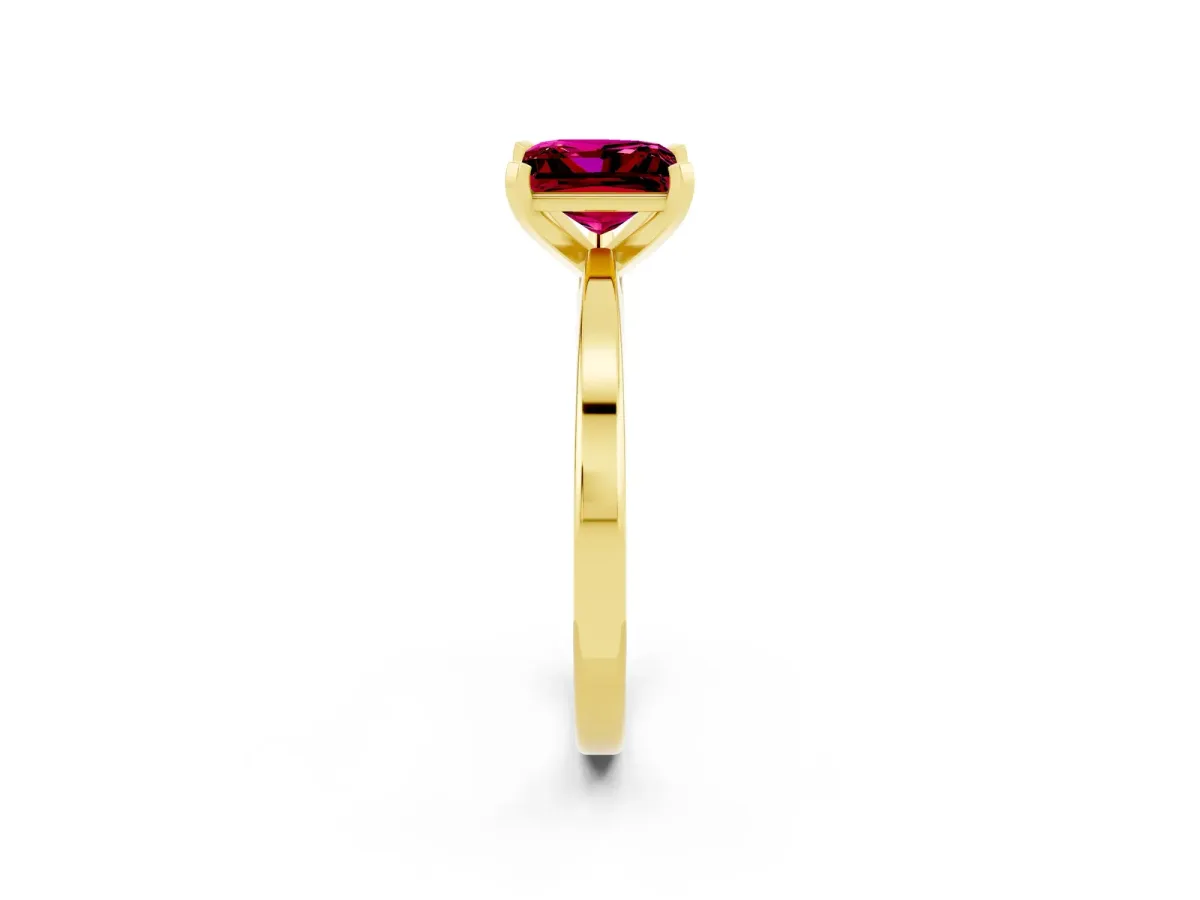 Princess Cut Garnet Solitaire Engagement Ring with Classic Band and Four-Prong Setting Yellow gold