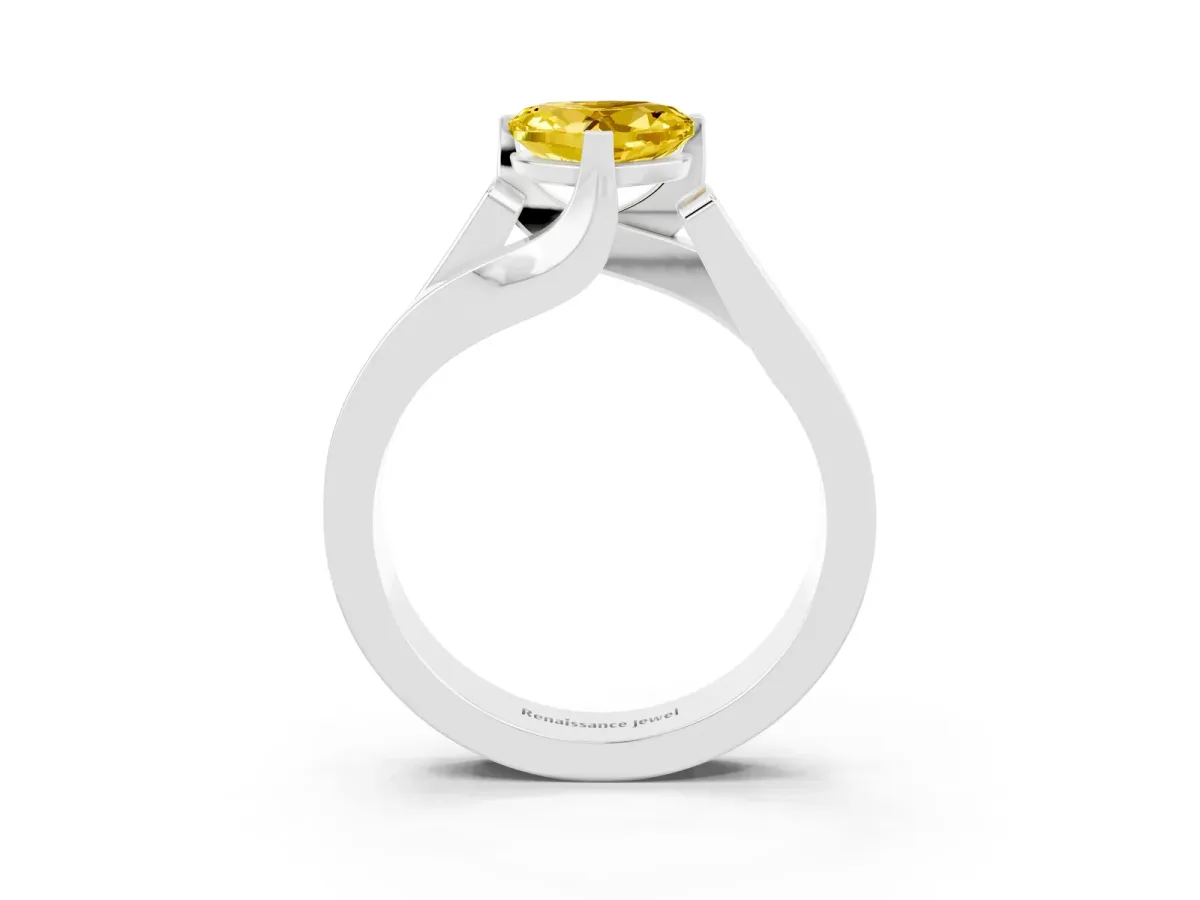 Modern Tension Set Heart Cut Yellow Sapphire Solitaire Wide Band Ring White gold