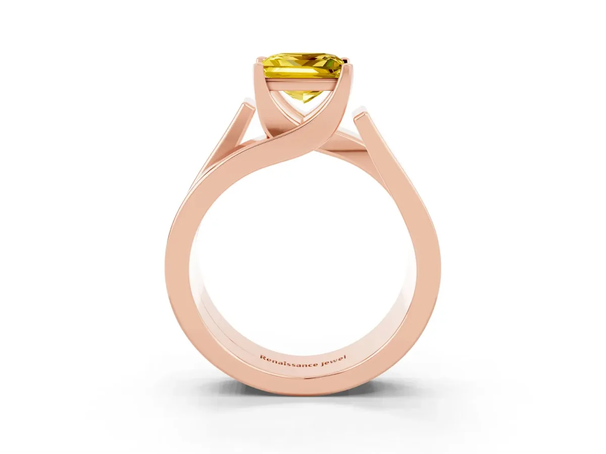 Modern Tension Set Princess Cut Yellow Sapphire Solitaire Wide Band Ring Rose gold
