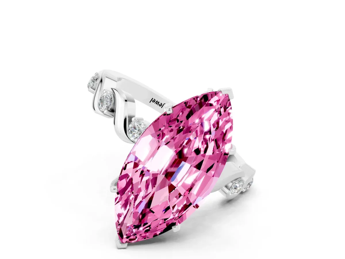 Marquise Cut Pink Sapphire Solitaire Twisted Band with Round Accents and Prong Setting Platinum
