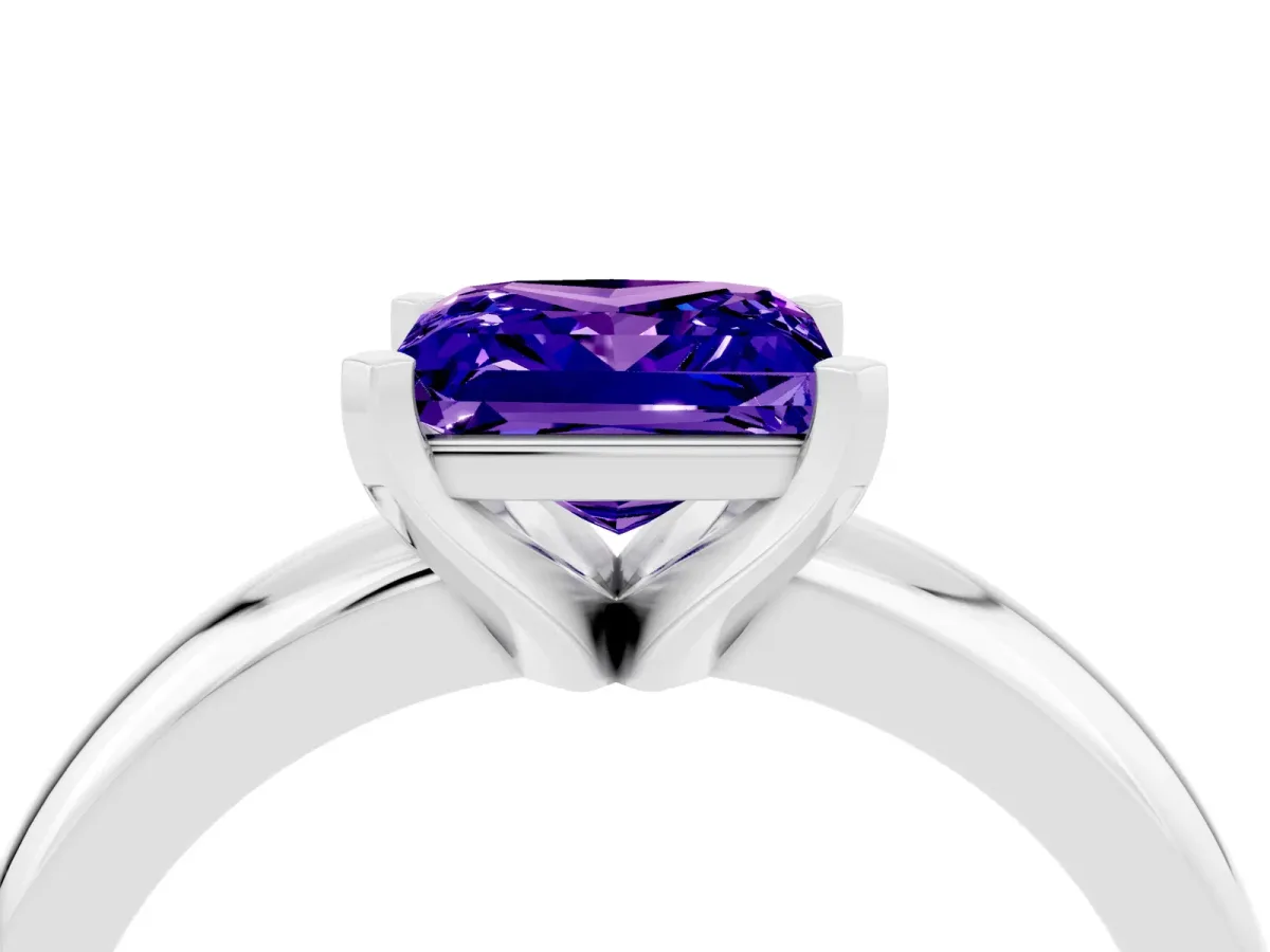 Princess Cut Tanzanite Solitaire Engagement Ring with Round Band and Four-Prong Setting White gold