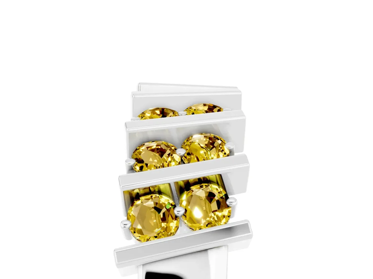 Channel Set Round Yellow Sapphire Anniversary Band with Vertical Prongs White gold