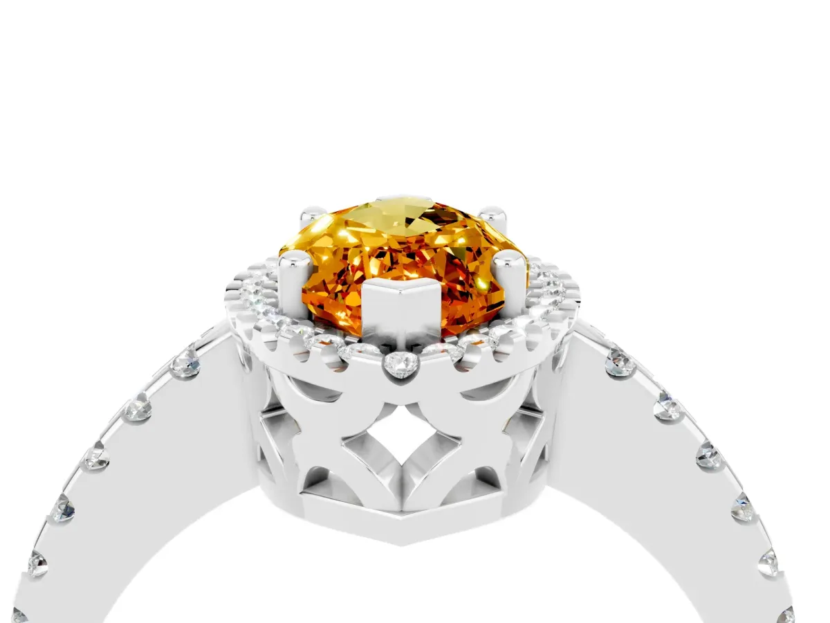 Marquise Cut Citrine Halo Engagement Ring with Pavé Band and Prong Setting White gold