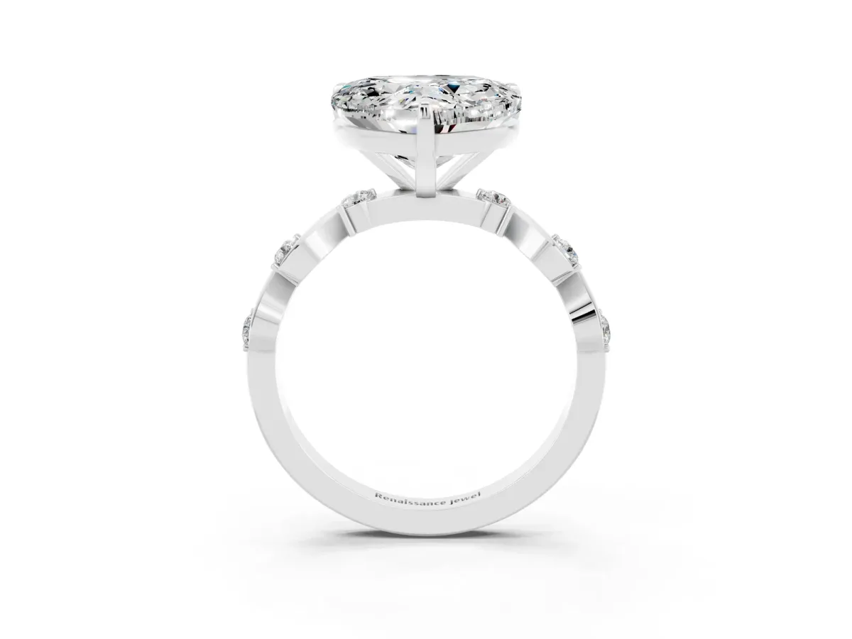 Heart Cut Moissanite Solitaire Twisted Band with Round Accents and Prong Setting White gold