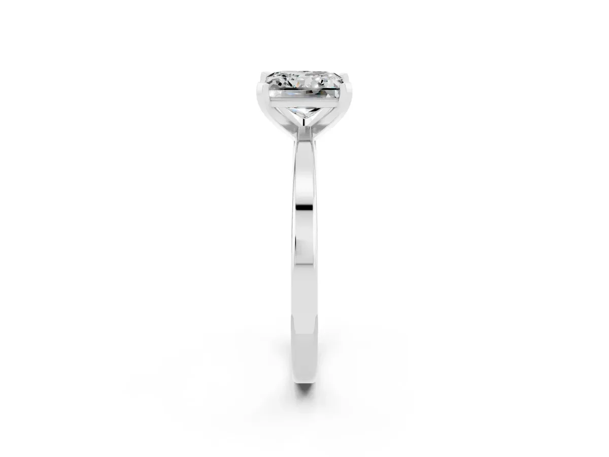 Princess Cut Moissanite Solitaire Engagement Ring with Classic Band and Four-Prong Setting White gold