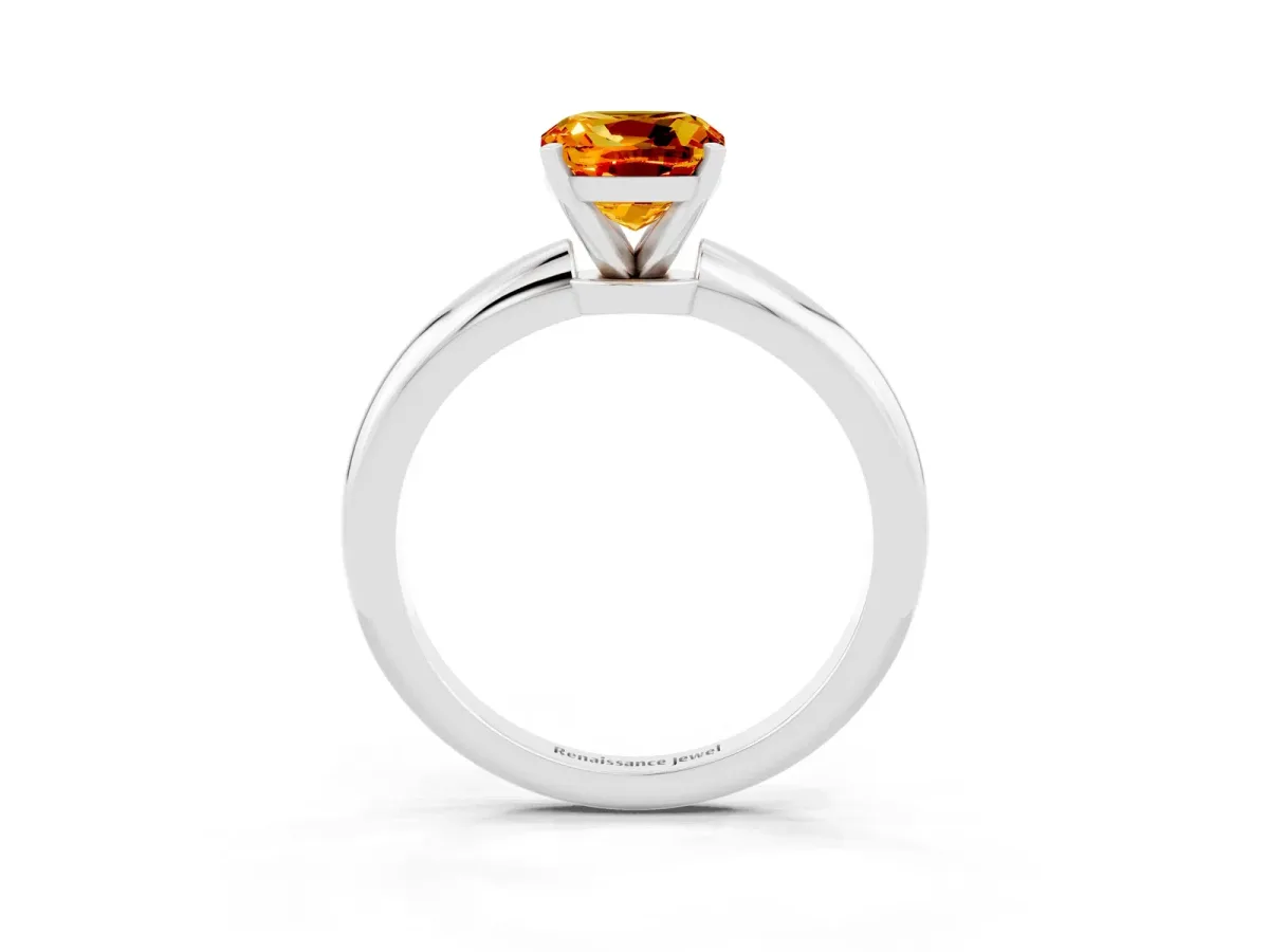 Cushion Cut Citrine Solitaire Ring with Six-Prong Setting and Classic Band Silver