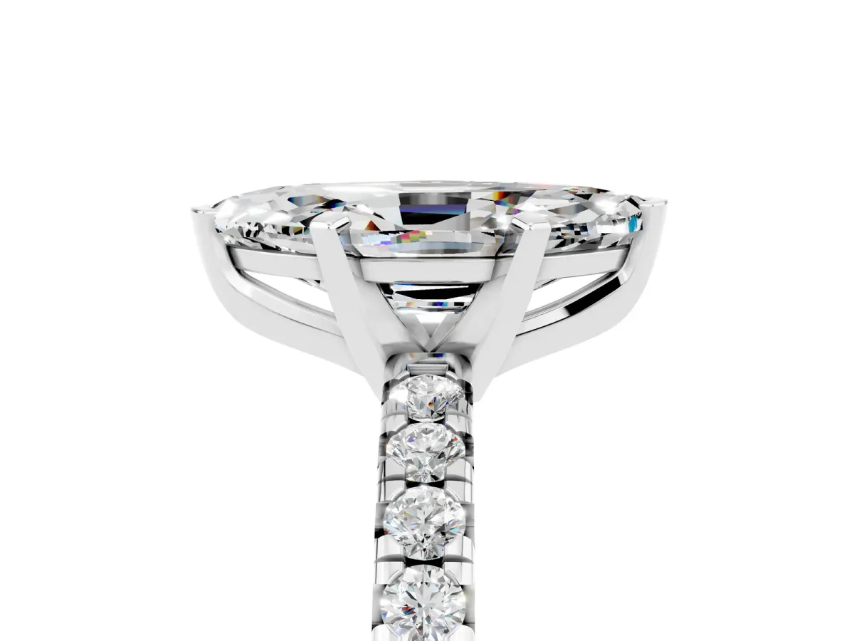 Marquise Cut Moissanite Solitaire Pavé Engagement Ring with Round Band and Prong Setting White gold