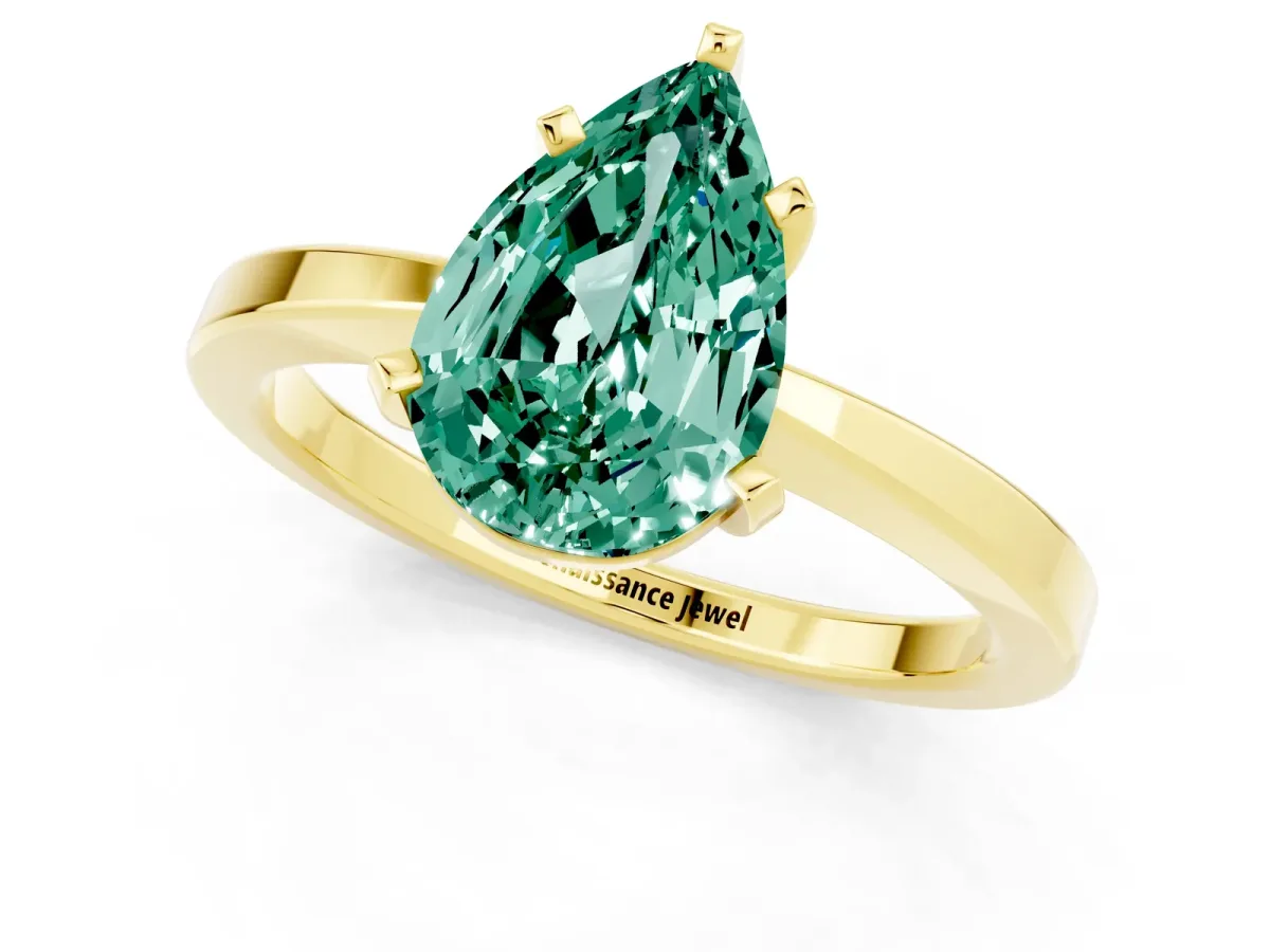 Pear Cut Green Sapphire Solitaire Engagement Ring with Classic Band and Four-Prong Setting Yellow gold