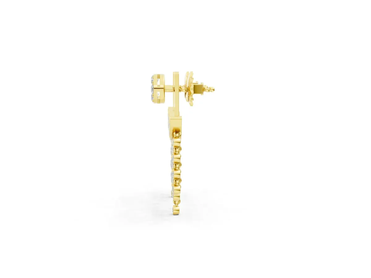 Round Diamond Chandelier Drop Earrings with Round Diamond Accents Yellow gold