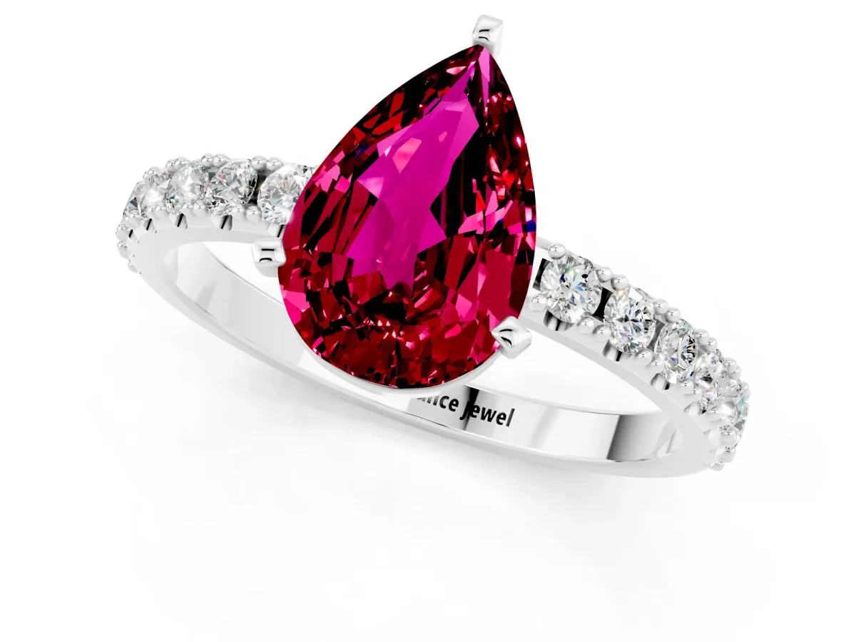 Pear Cut Garnet Solitaire Pavé Band with Four-Prong Setting Silver