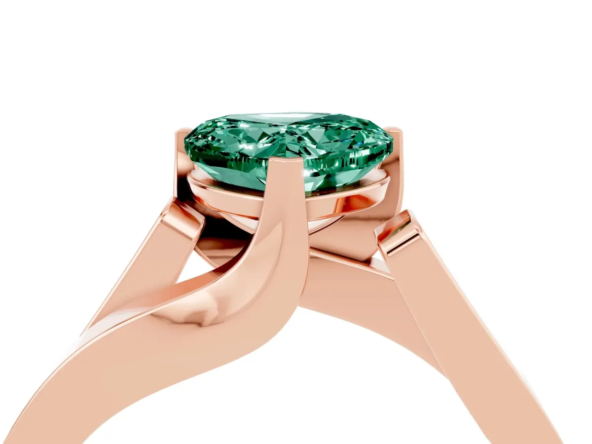 Modern Tension Set Heart Cut Green Sapphire Solitaire Wide Band Ring Rose gold