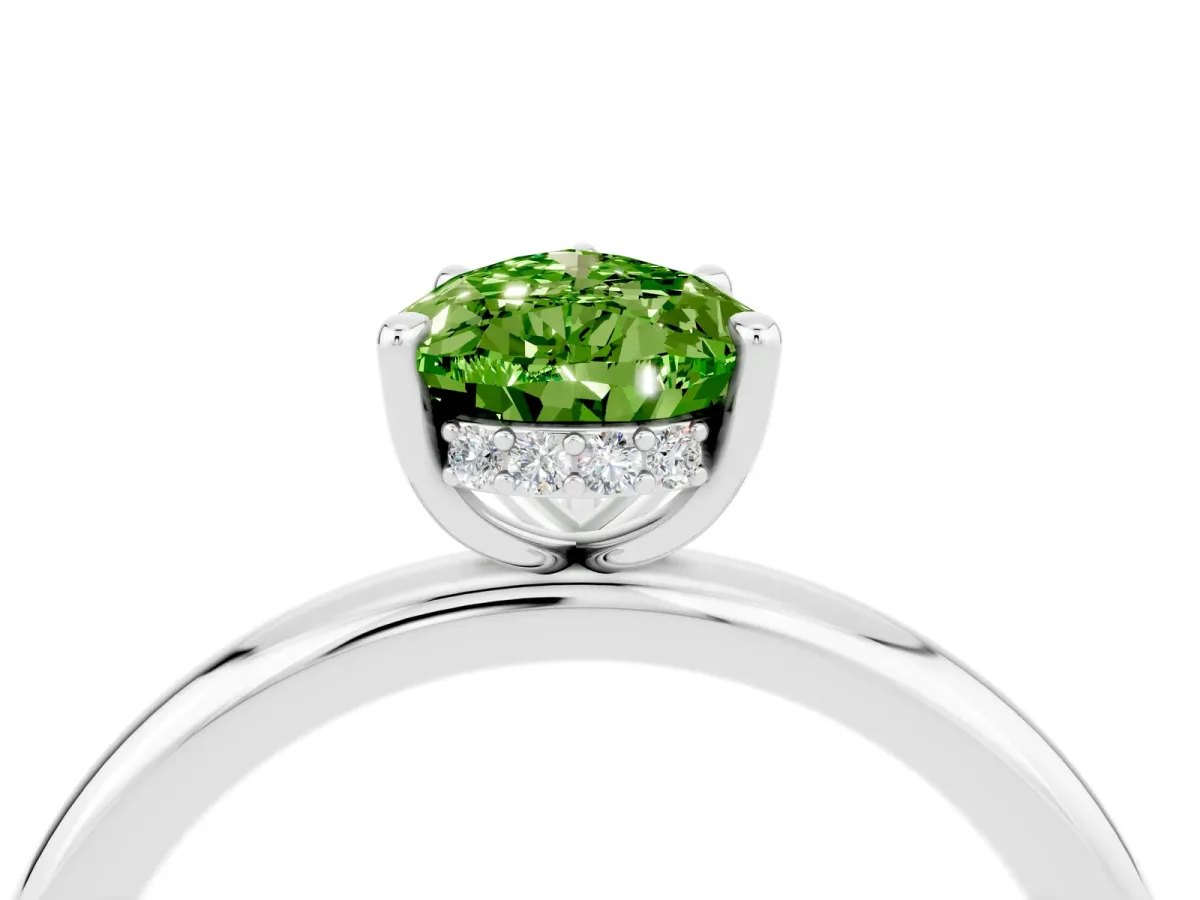 Pear Cut Peridot Solitaire Ring with Thin Band and Four-Prong Setting Silver