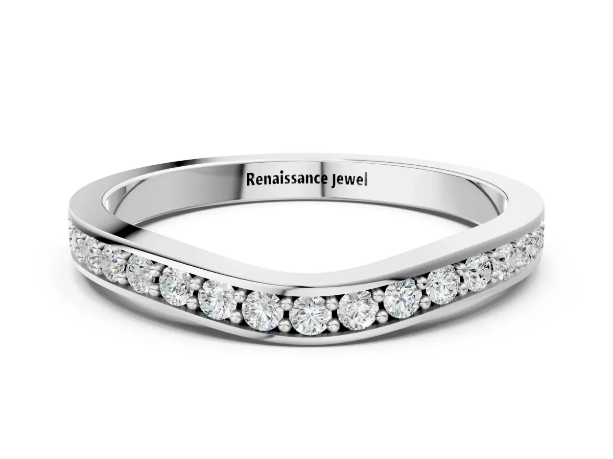Diamond Pavé Round Cut Curved Band with Channel Setting White gold