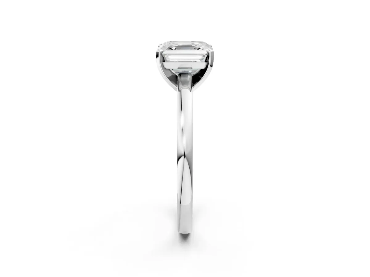 Asscher Cut Solitaire Diamond Engagement Ring with Four-Prong Setting on a Classic Band Platinum