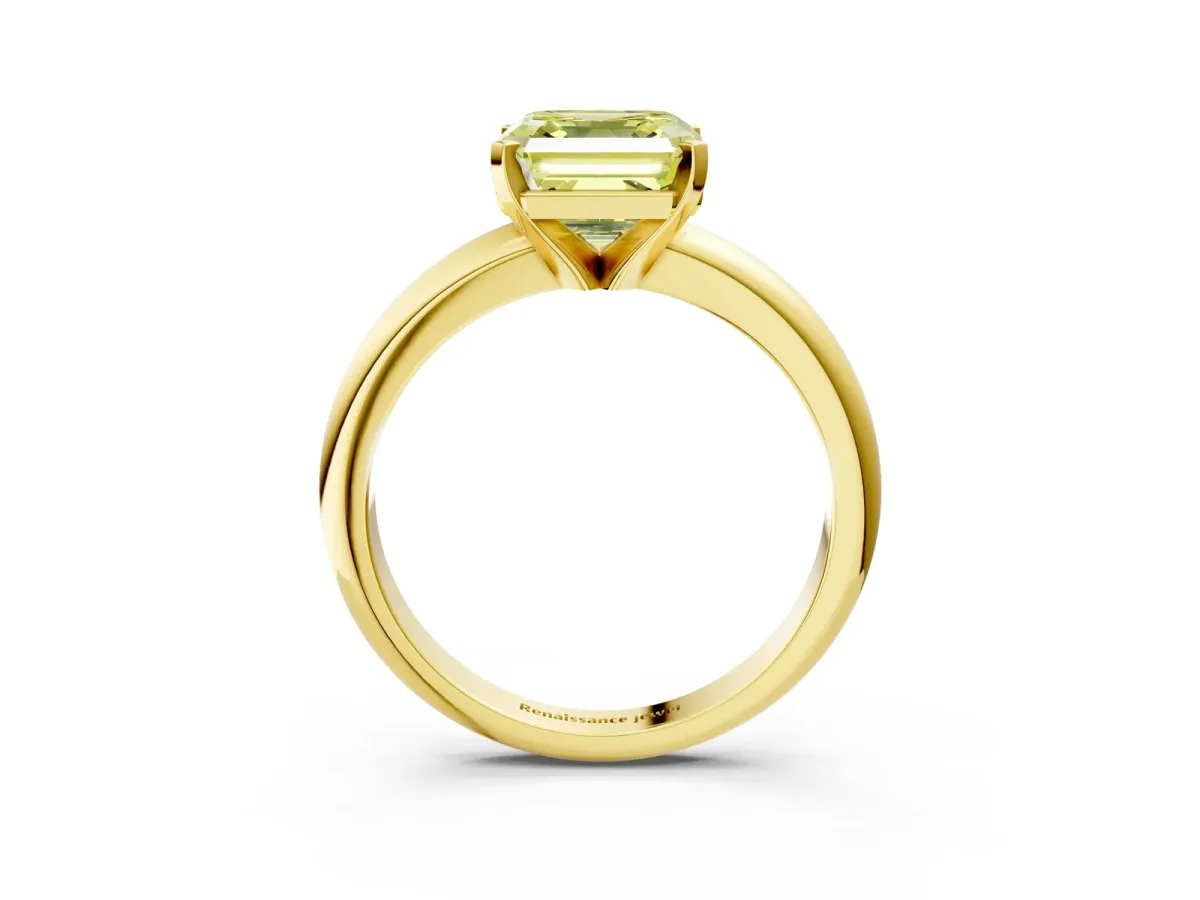 Fancy Yellow Asscher Cut Diamond Solitaire Engagement Ring with Round Band and Four-Prong Setting Yellow gold