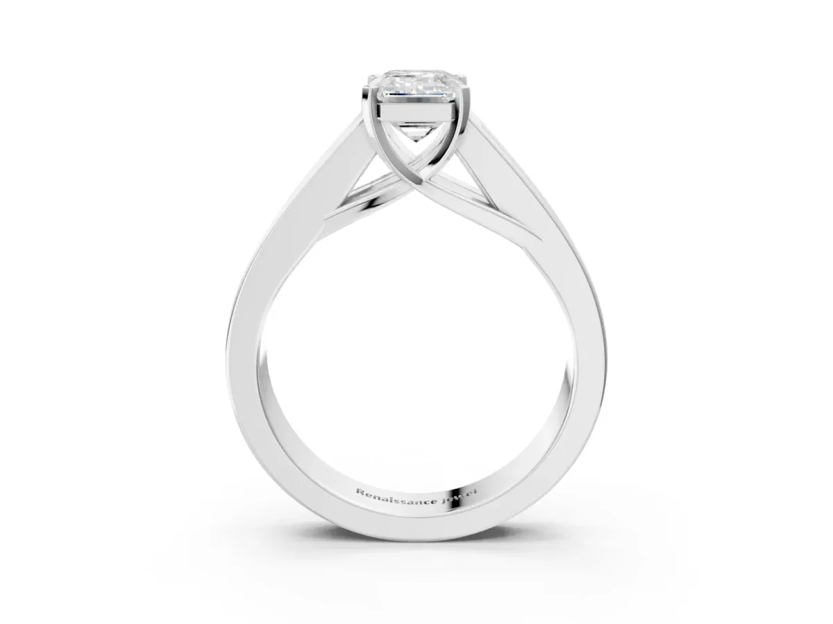 Emerald Cut Cut Channel Set Solitaire Ring with Four-Prong Setting Platinum