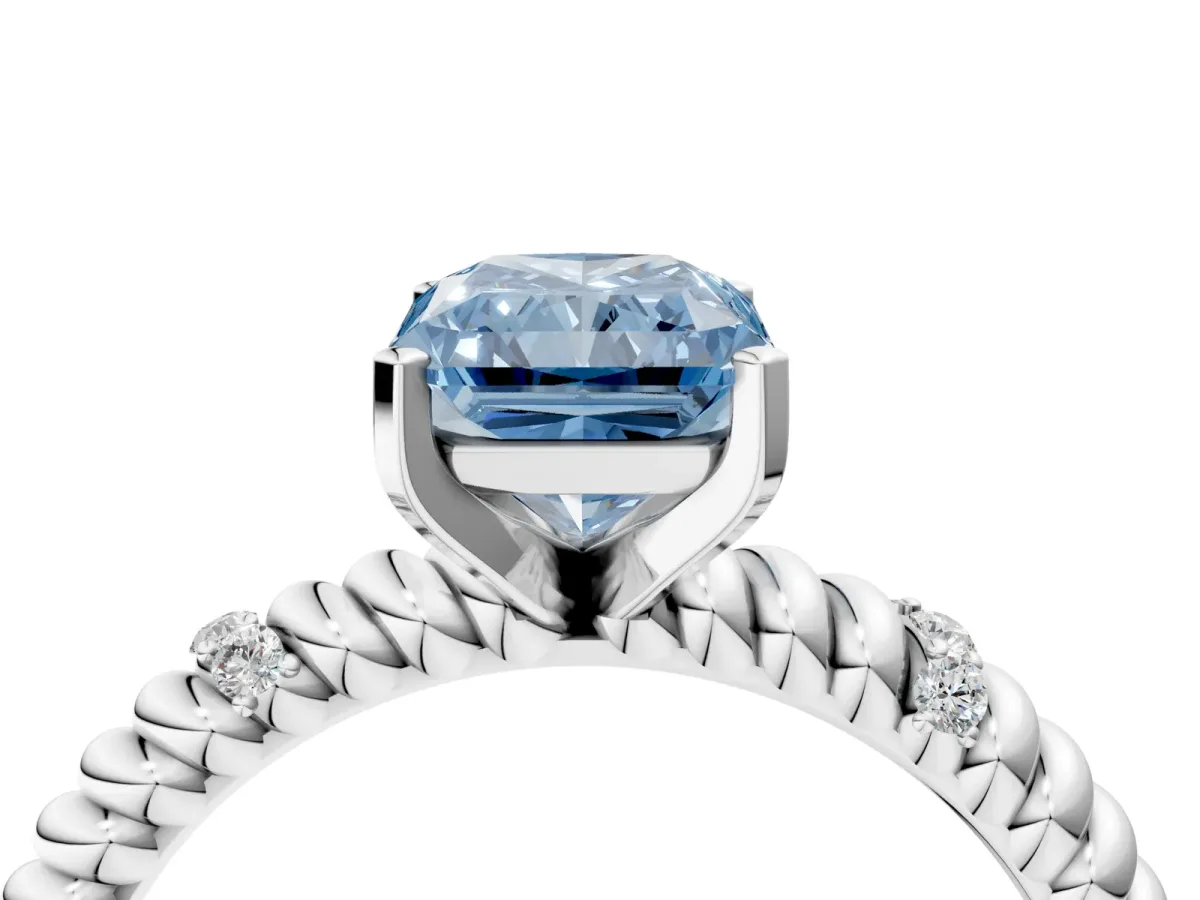 Fancy Blue Radiant Cut Solitaire Twisted Band Prong Set Engagement Ring Silver