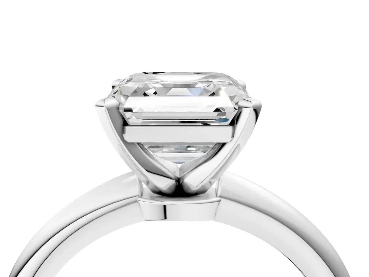 Asscher Cut Diamond Solitaire Ring with Six-Prong Setting and Classic Band Silver