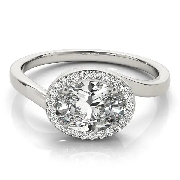 Oval Cut Diamond Bezel Halo Ring with Plain Band Platinum