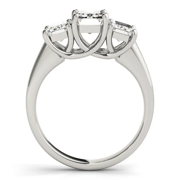 Three-Stone Asscher Cut Cut Diamond Ring with Prong Setting and Classic Band Platinum