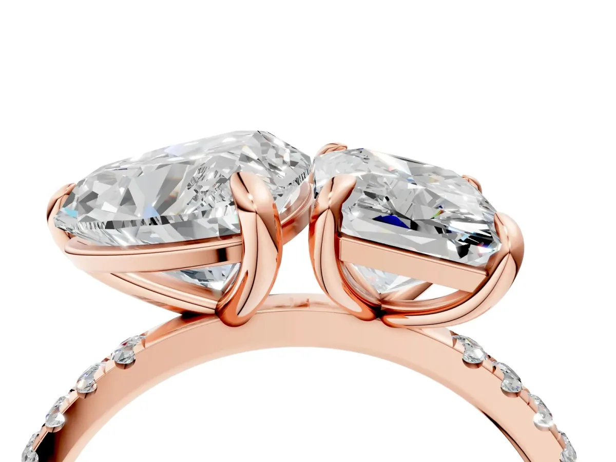 Radiant and Heart Toi Moi Ring with Prong Setting and Pave Band Rose gold