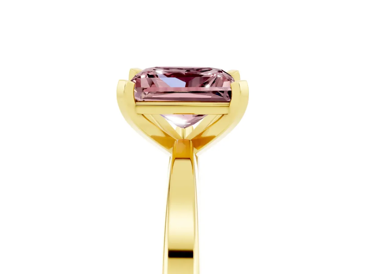 Princess Cut Morganite Solitaire Engagement Ring with Classic Band and Four-Prong Setting Yellow gold