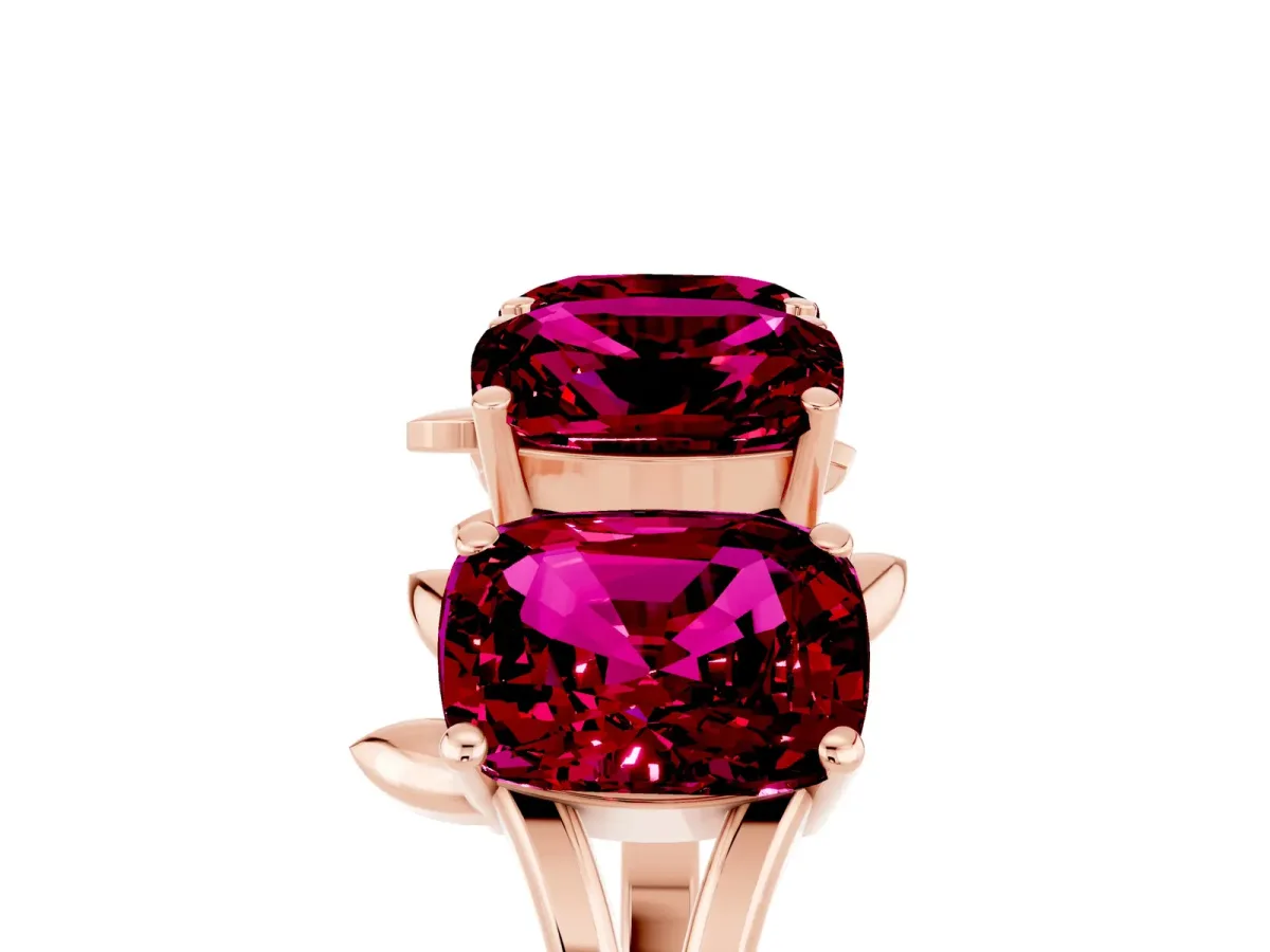 Four-Stone Elongated Cushion Garnet Band with Nature-Inspired Prong Setting Rose gold