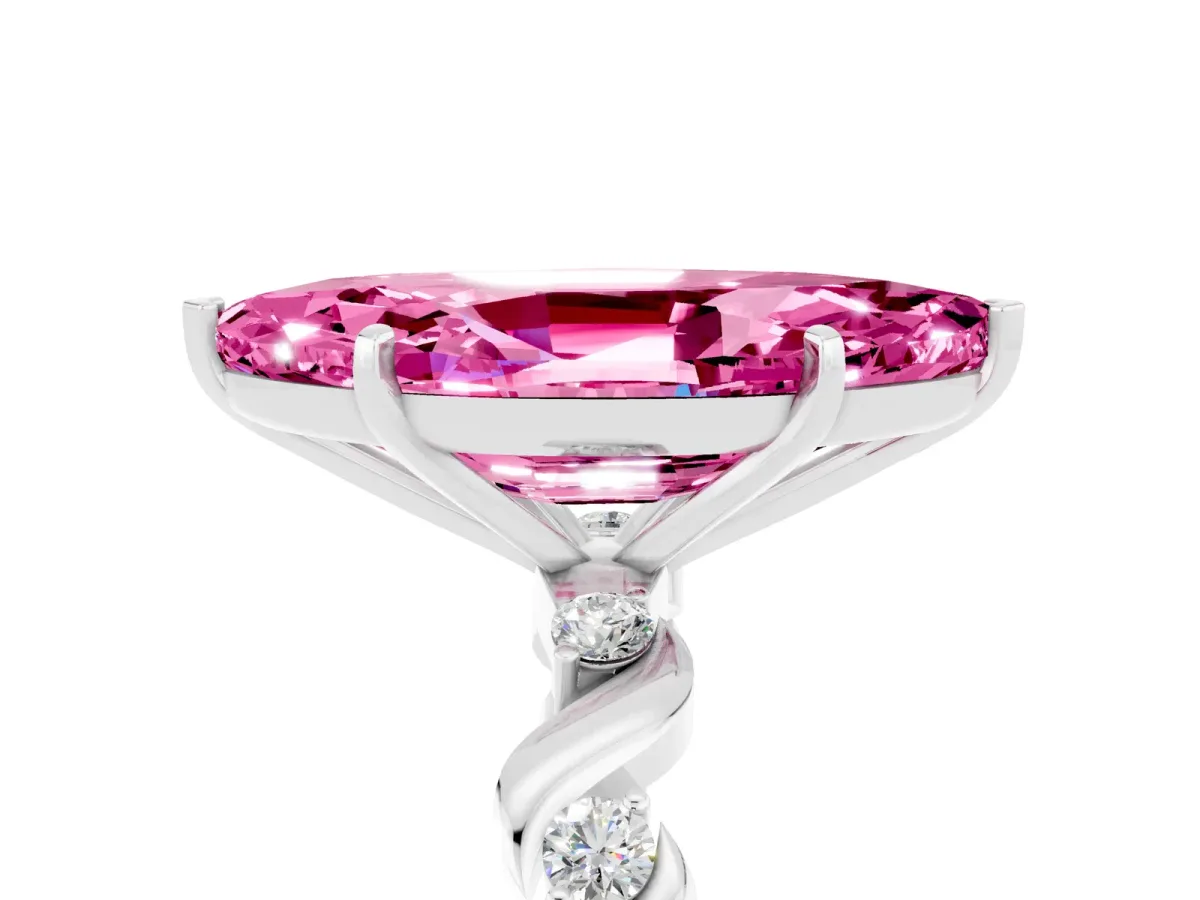 Marquise Cut Pink Sapphire Solitaire Twisted Band with Round Accents and Prong Setting Platinum