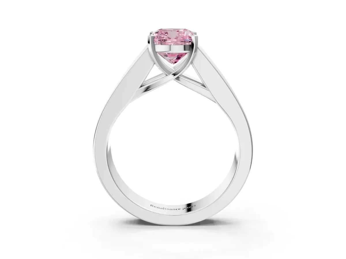 Fancy Pink Cushion Cut Cut Channel Set Solitaire Ring with Four-Prong Setting Platinum