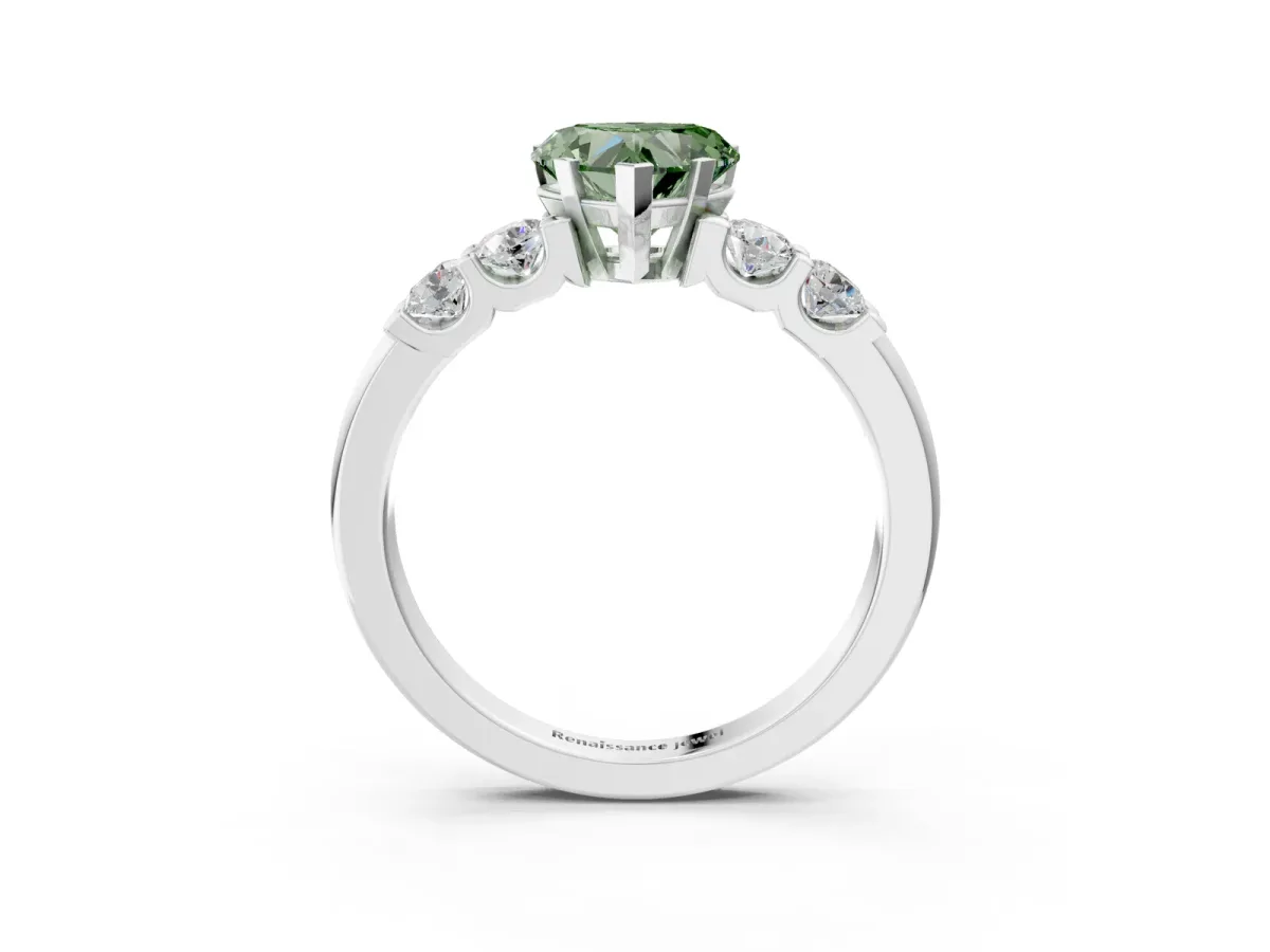Fancy Green Heart Cut Brilliant Cut Diamond Five-Stone Prong Set Engagement Ring with Channel Band Platinum