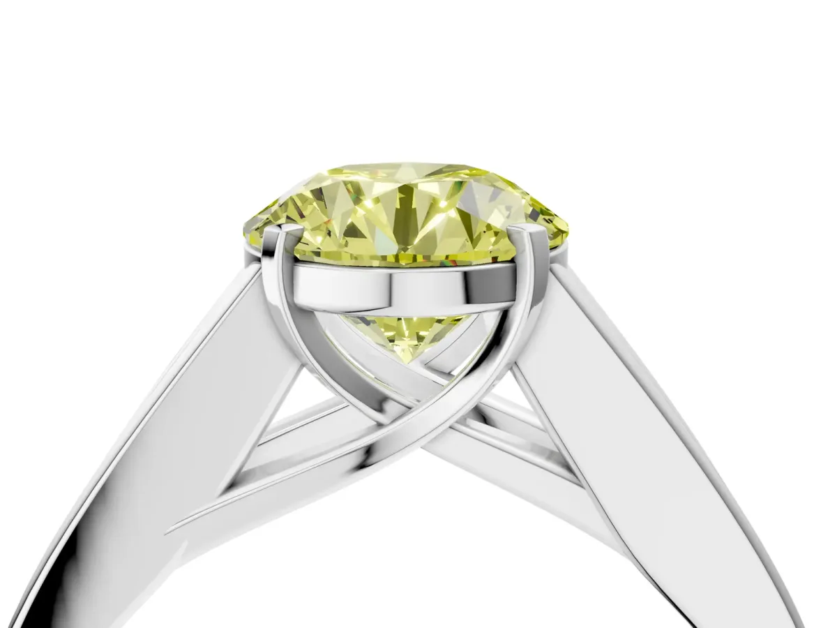 Fancy Yellow Round Cut Cut Channel Set Solitaire Ring with Four-Prong Setting White gold